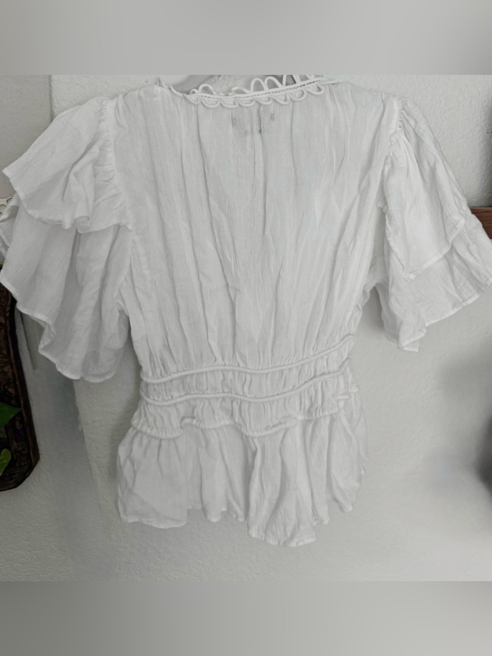 Isabel Marant Yemila Top Shirt Embroidered Ruched Cotton Flutter Sleeve Sz XS - Picture 8 of 9